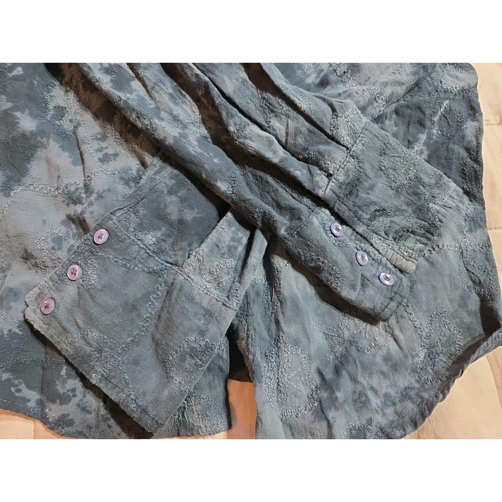 Vtg Pop Icon Shirt Mens L Embroidered Blue Gray Long Sleeve Button Up Y2K Grunge - Picture 7 of 8